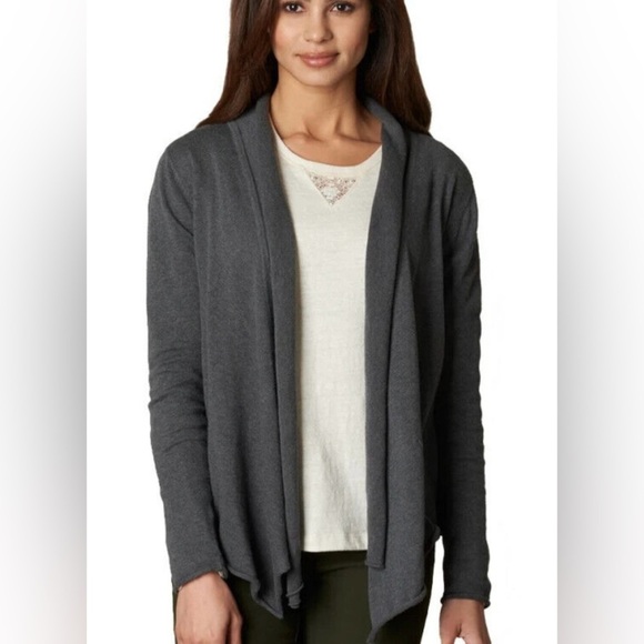 PrAna Georgia Wrap open long sleeve ecru cardigan rear peplum assymetrical hem - Picture 7 of 10